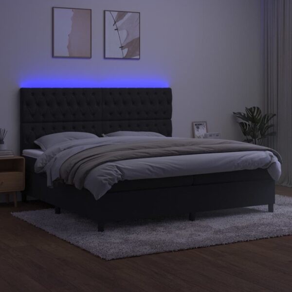 Łóżko kontynentalne z materacem i LED, czarny aksamit 200x200cm - obrazek 4