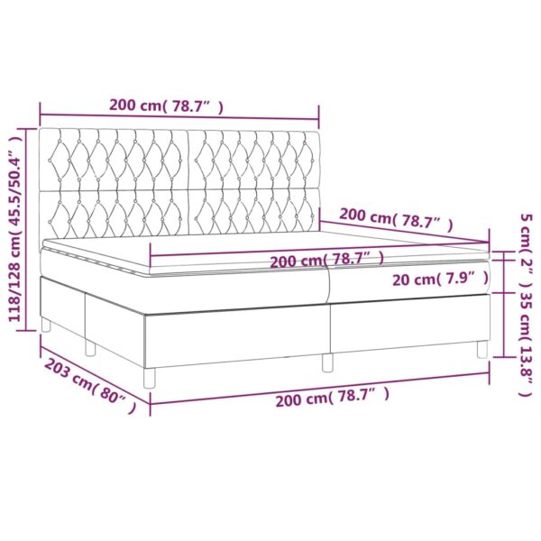 Łóżko kontynentalne z materacem i LED, czarny aksamit 200x200cm - obrazek 8