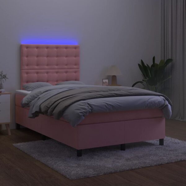 Łóżko kontynentalne z materacem i LED, różowy aksamit 120x200cm - obrazek 4