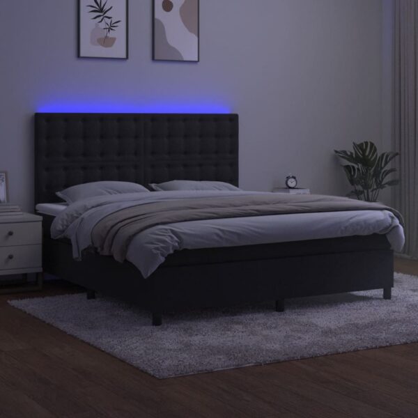 Łóżko kontynentalne z materacem i LED, czarny aksamit 180x200cm - obrazek 4