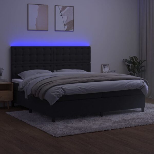 Łóżko kontynentalne z materacem i LED, czarny aksamit 200x200cm - obrazek 4