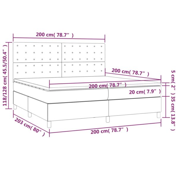 Łóżko kontynentalne z materacem i LED, czarny aksamit 200x200cm - obrazek 8