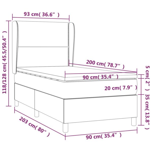 Łóżko kontynentalne z materacem, białe, ekoskóra 90x200 cm - obrazek 7