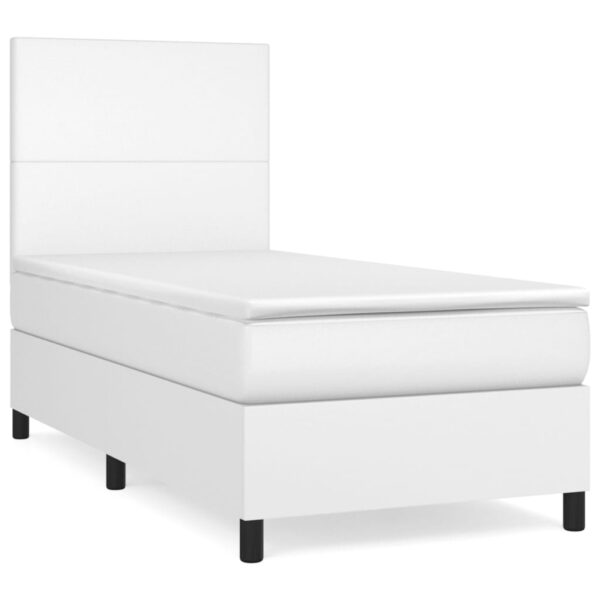 Łóżko kontynentalne z materacem, białe, ekoskóra 90x200 cm - obrazek 2