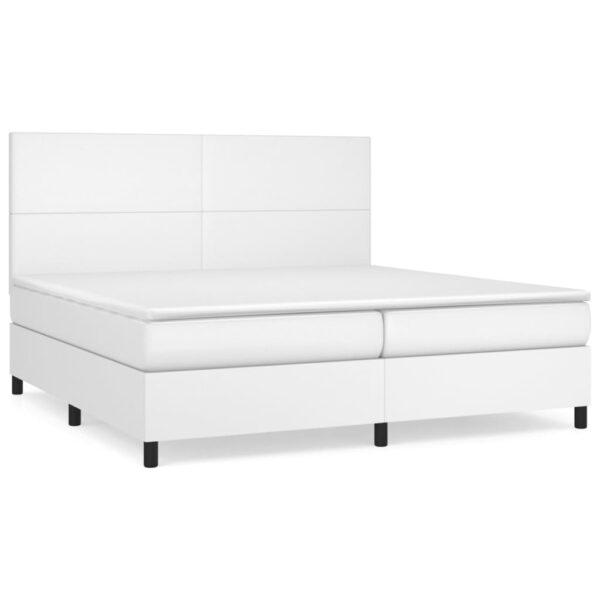 Łóżko kontynentalne z materacem, białe, ekoskóra 200x200 cm - obrazek 2