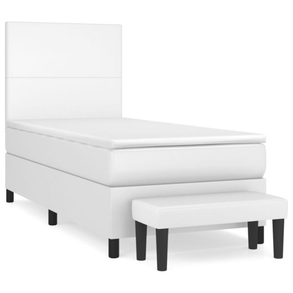 Łóżko kontynentalne z materacem, białe, ekoskóra 90x190 cm - obrazek 2