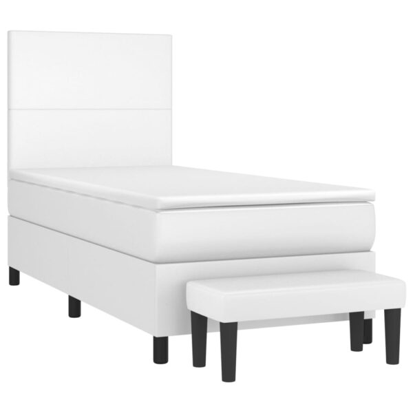 Łóżko kontynentalne z materacem, białe, ekoskóra 90x200 cm - obrazek 3