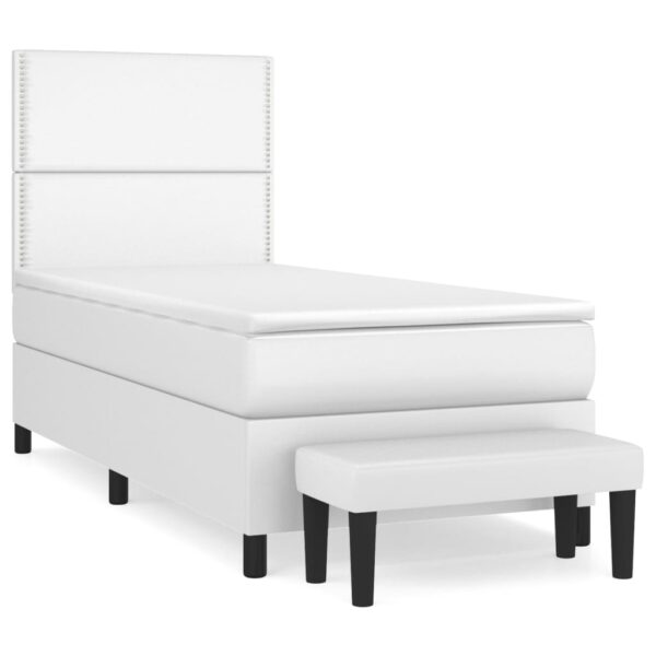 Łóżko kontynentalne z materacem, białe, ekoskóra 90x200 cm - obrazek 2