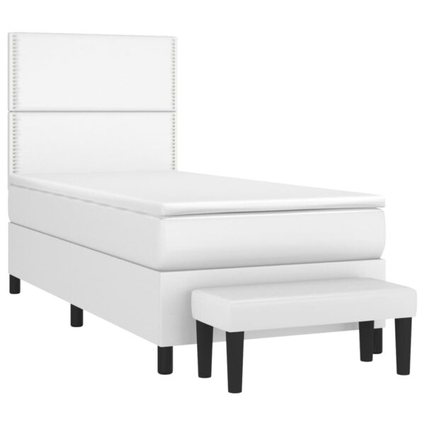 Łóżko kontynentalne z materacem, białe, ekoskóra 90x200 cm - obrazek 3