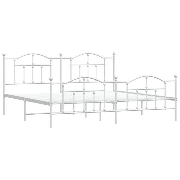 Metalowa rama łóżka z wezgłowiem i zanóżkiem, biała, 200x200 cm - obrazek 3