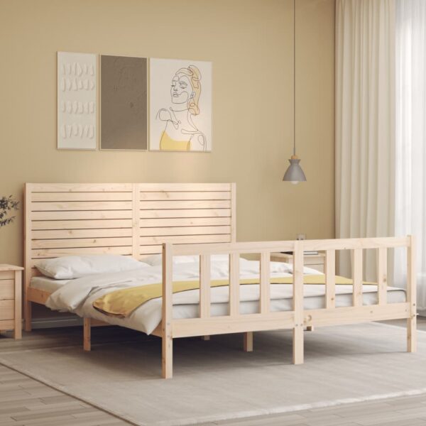 Rama łóżka bez materaca, 160x200 cm, lite drewno sosnowe - obrazek 3