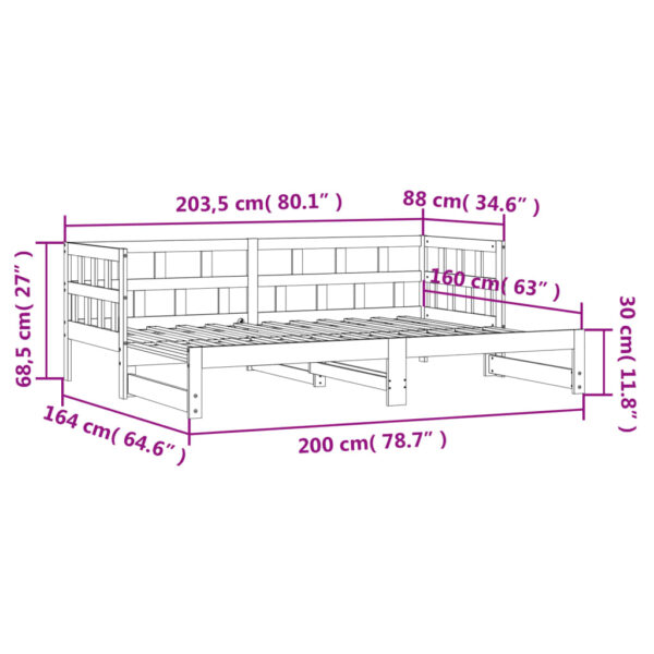 Łóżko dzienne rozsuwane, białe, 80x200 cm, lite drewno sosnowe - obrazek 11