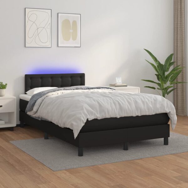 Łóżko kontynentalne z materacem i LED, czarne, 120x190 cm - obrazek 5