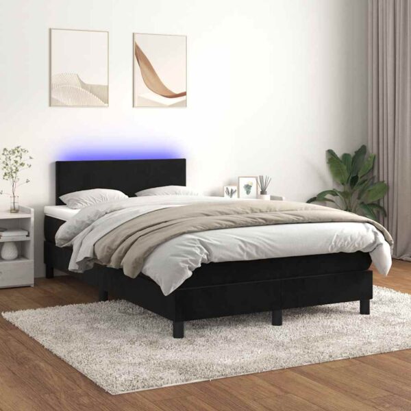 Łóżko kontynentalne z materacem i LED, czarne, 120x190 cm - obrazek 5