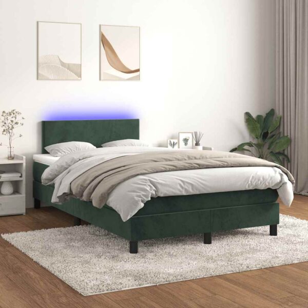 Łóżko kontynentalne z materacem i LED, ciemna zieleń, 120x190cm - obrazek 5