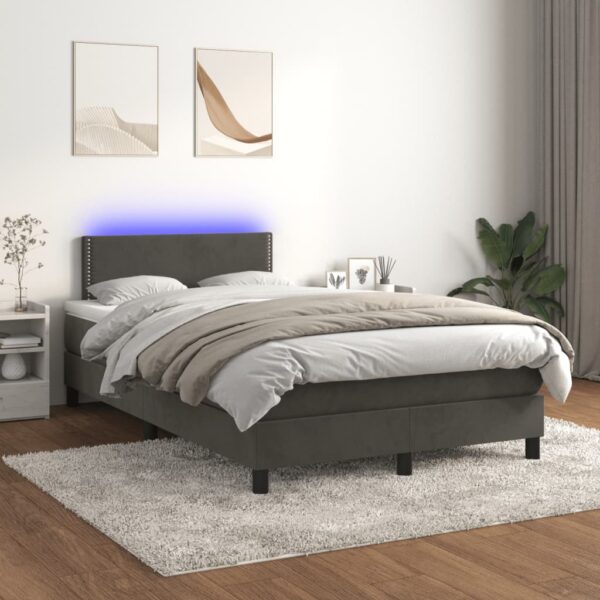 Łóżko kontynentalne z materacem i LED, ciemnoszare, 120x190 cm - obrazek 5
