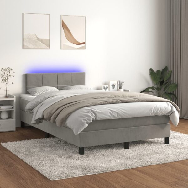 Łóżko kontynentalne z materacem i LED, jasnoszare, 120x190 cm - obrazek 5