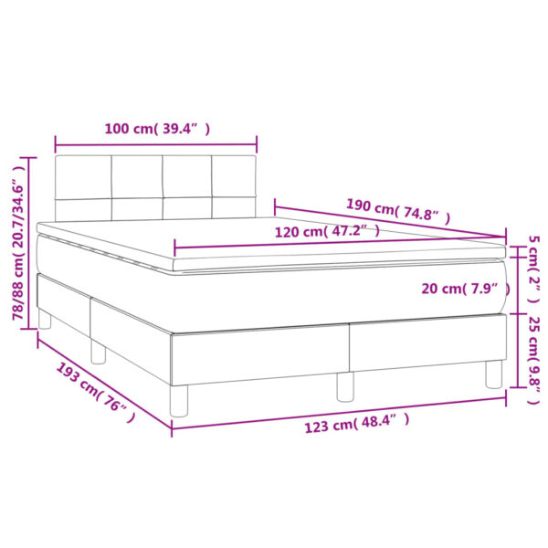 Łóżko kontynentalne z materacem i LED, jasnoszare, 120x190 cm - obrazek 11
