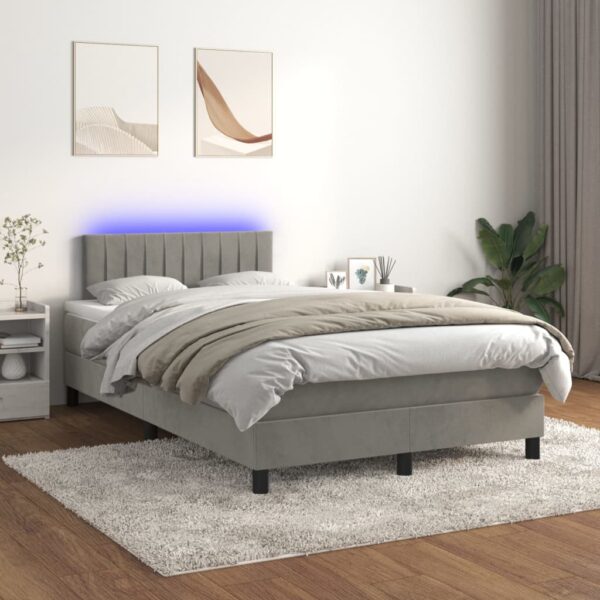 Łóżko kontynentalne z materacem i LED, jasnoszare, 120x190 cm - obrazek 5