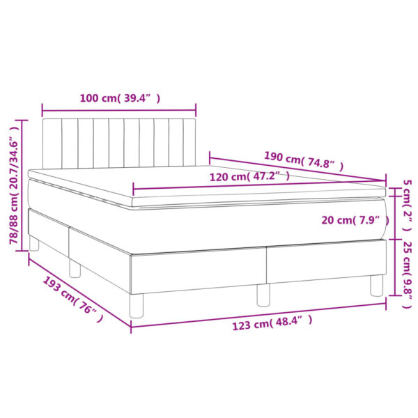 Łóżko kontynentalne z materacem i LED, jasnoszare, 120x190 cm - obrazek 11