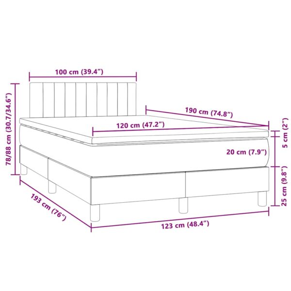 Łóżko kontynentalne z materacem i LED, ciemnoszare, 120x190 cm - obrazek 11