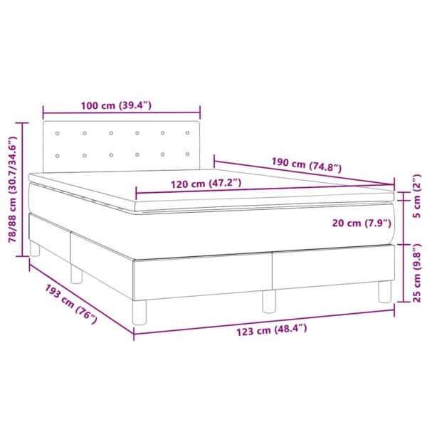 Łóżko kontynentalne z materacem i LED, ciemnoszare, 120x190 cm - obrazek 11