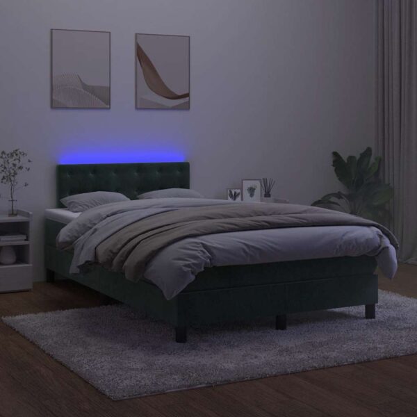 Łóżko kontynentalne z materacem i LED, ciemnozielone, 120x190cm - obrazek 4