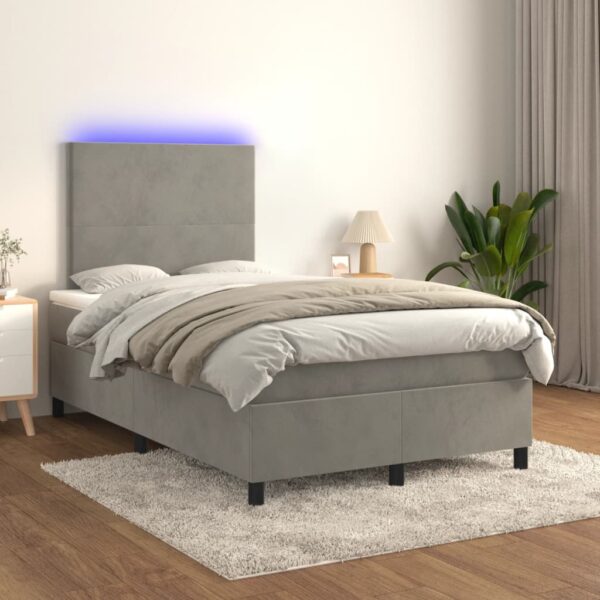 Łóżko kontynentalne z materacem i LED, jasnoszare, 120x190 cm - obrazek 5