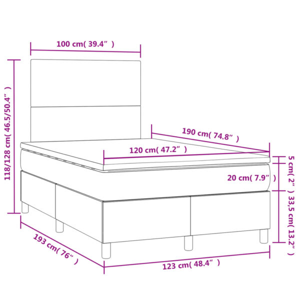 Łóżko kontynentalne z materacem i LED, czarne, 120x190 cm - obrazek 11
