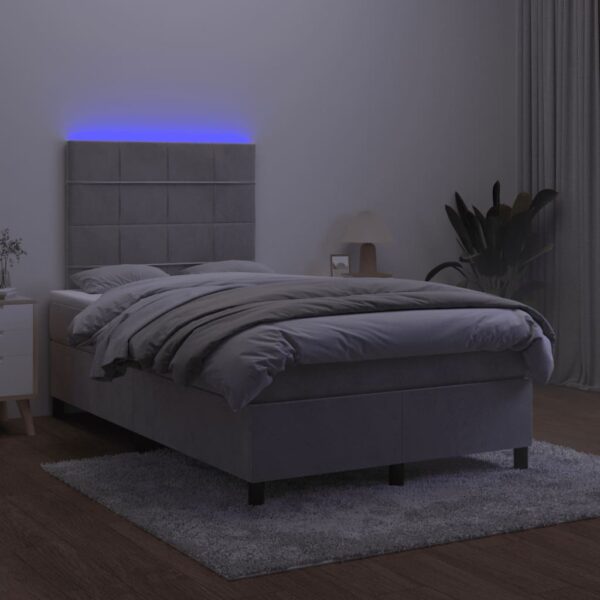 Łóżko kontynentalne z materacem i LED, jasnoszare, 120x190 cm - obrazek 4