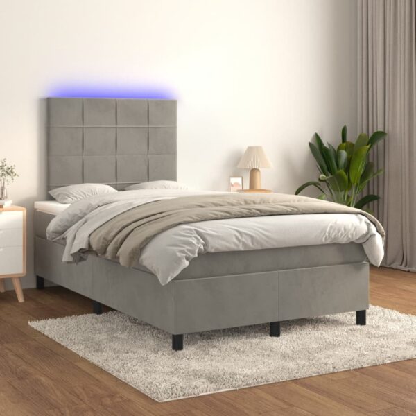 Łóżko kontynentalne z materacem i LED, jasnoszare, 120x190 cm - obrazek 5