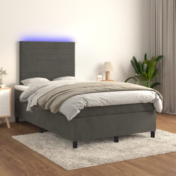 Łóżko kontynentalne z materacem i LED, ciemnoszare, 120x190 cm - obrazek 5