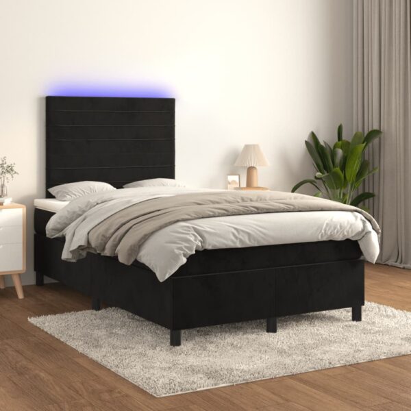 Łóżko kontynentalne z materacem i LED, czarne, 120x190 cm - obrazek 5