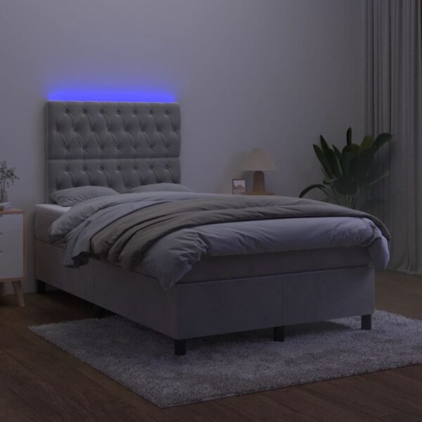 Łóżko kontynentalne z materacem i LED, jasnoszare, 120x190 cm - obrazek 4