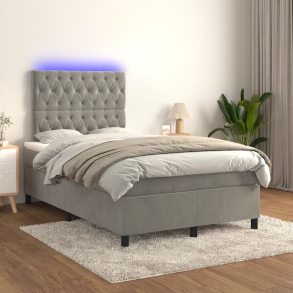 Łóżko kontynentalne z materacem i LED, jasnoszare, 120x190 cm - obrazek 5