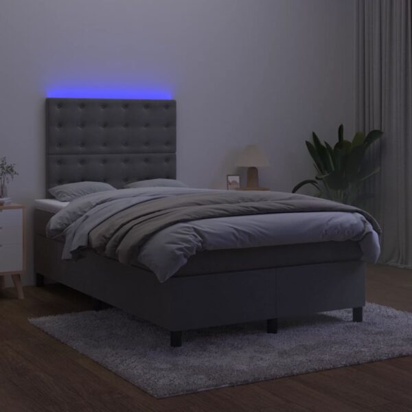 Łóżko kontynentalne z materacem i LED, ciemnoszare, 120x190 cm - obrazek 4