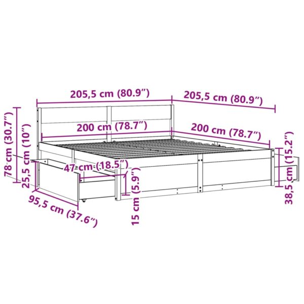 Łóżko bez materaca, białe, 200x200 cm, lite drewno sosnowe - obrazek 10