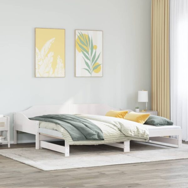 Łóżko dzienne rozsuwane, białe, 90x200 cm, lite drewno sosnowe - obrazek 4