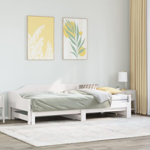 Łóżko dzienne rozsuwane, białe, 90x200 cm, lite drewno sosnowe